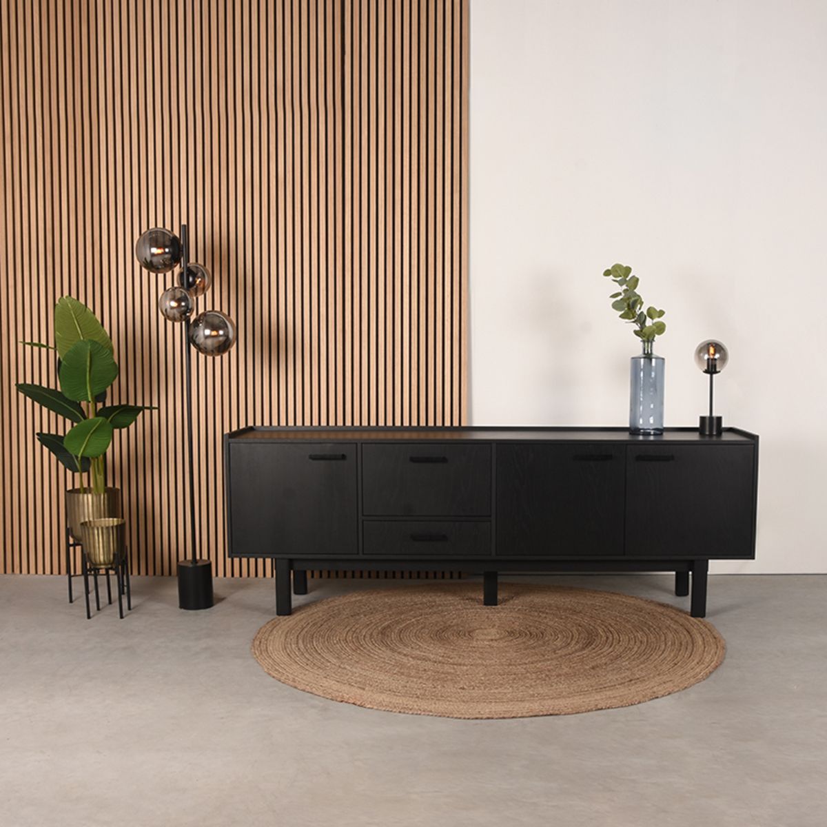 Sideboard Alara Eiche Schwarz 220 cm