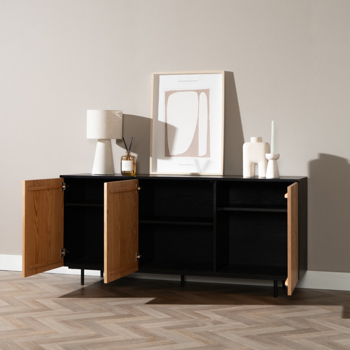 Sideboard Aline Black/Natural Oak 160 cm
