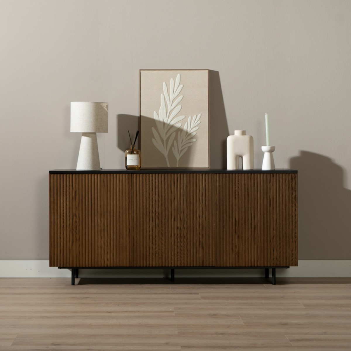 Dressoir Aline Zwart/Rustiek Eiken 160 cm