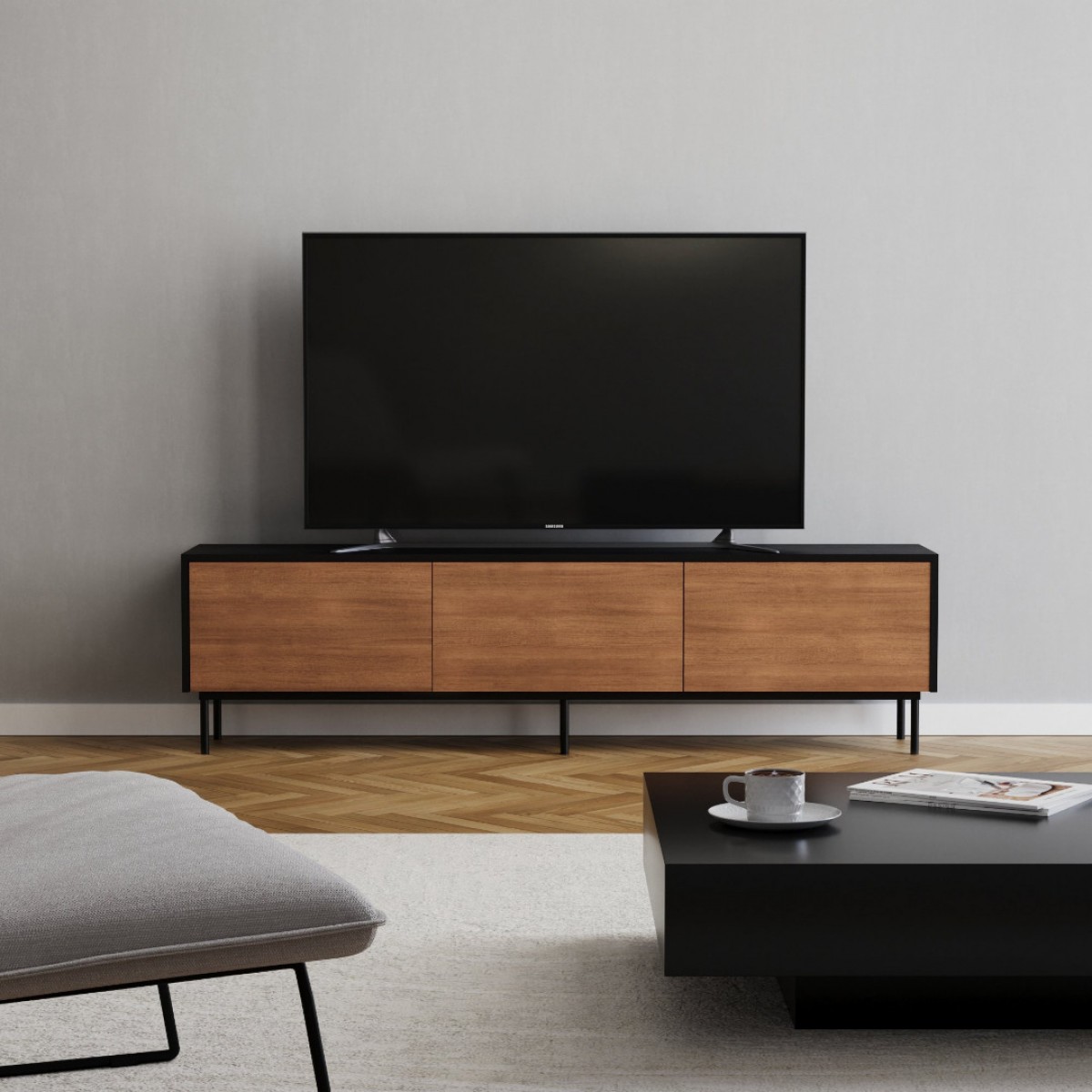 TV Cabinet Avento Black / Rustic Oak 180 cm