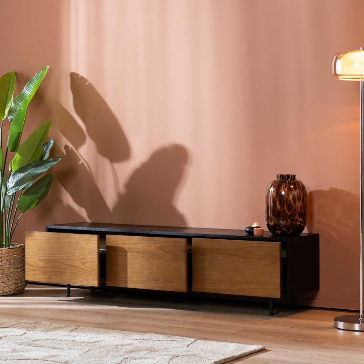 TV Cabinet Avento Black / Rustic Oak 180 cm