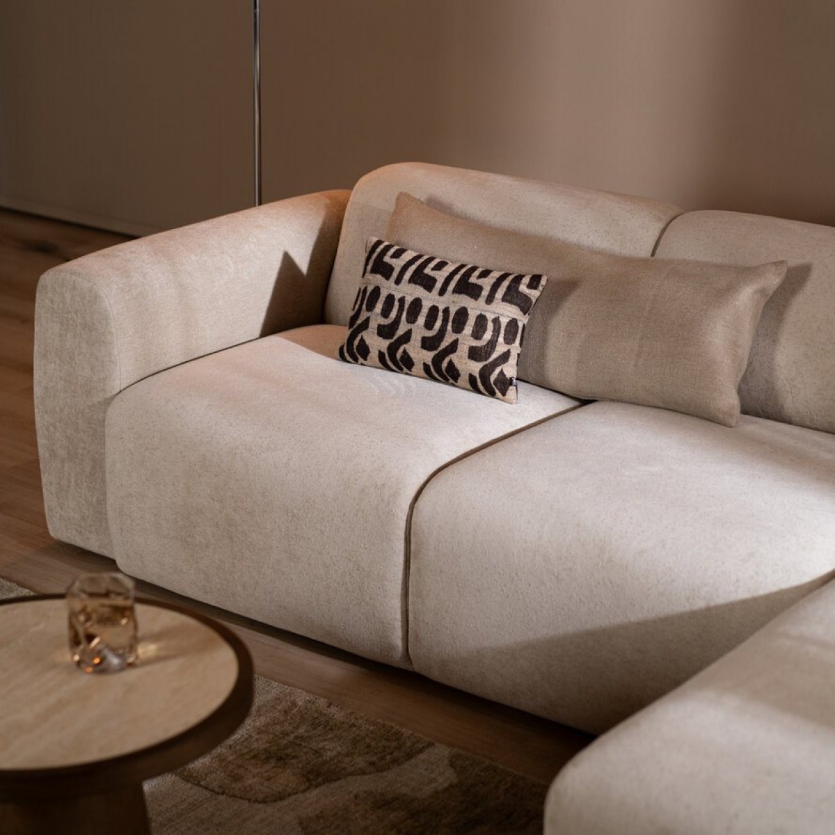 Hoekbank Rechts Meline Chenille Beige