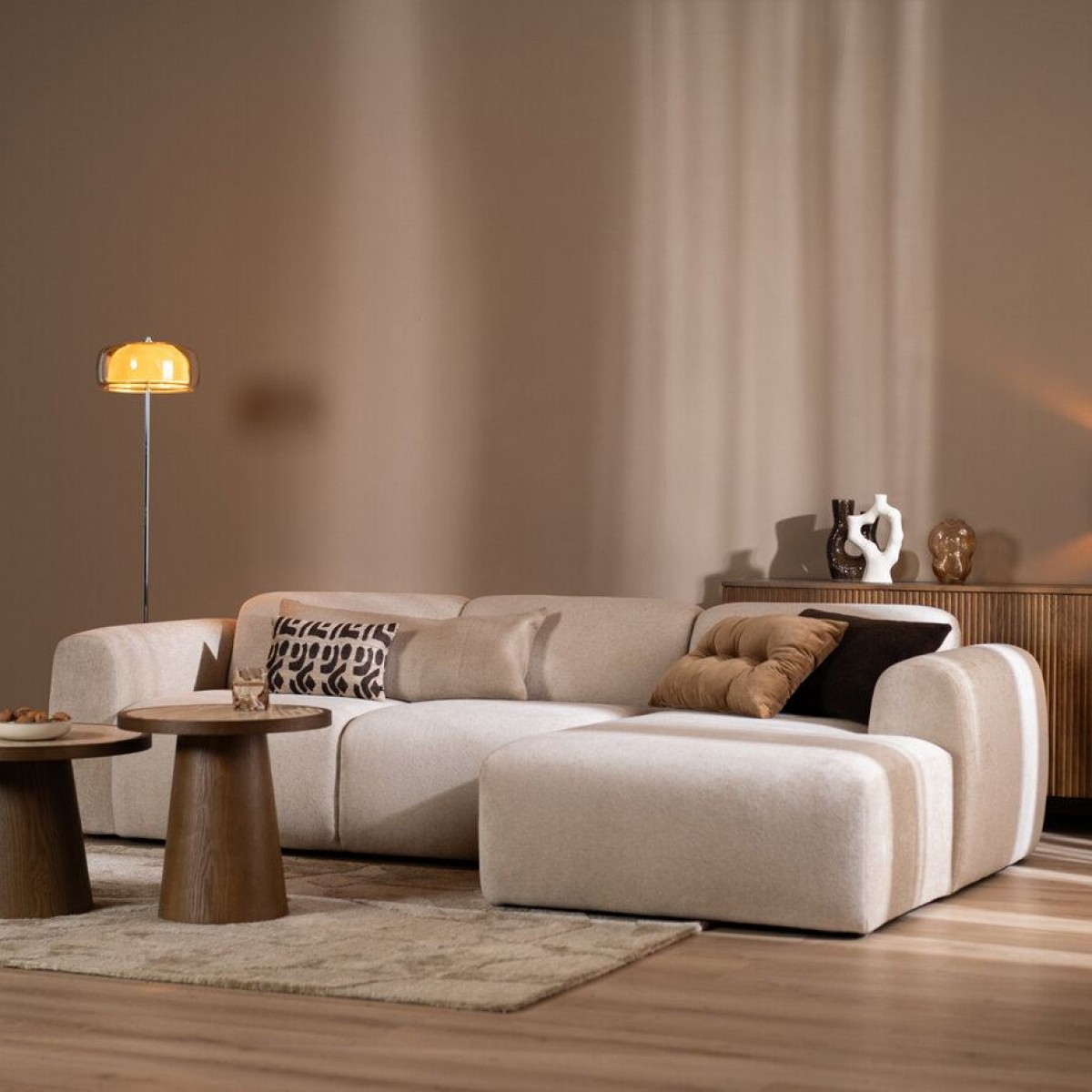 Hoekbank Rechts Meline Chenille Beige
