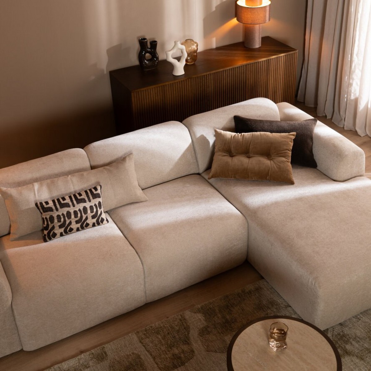 Hoekbank Rechts Meline Chenille Beige