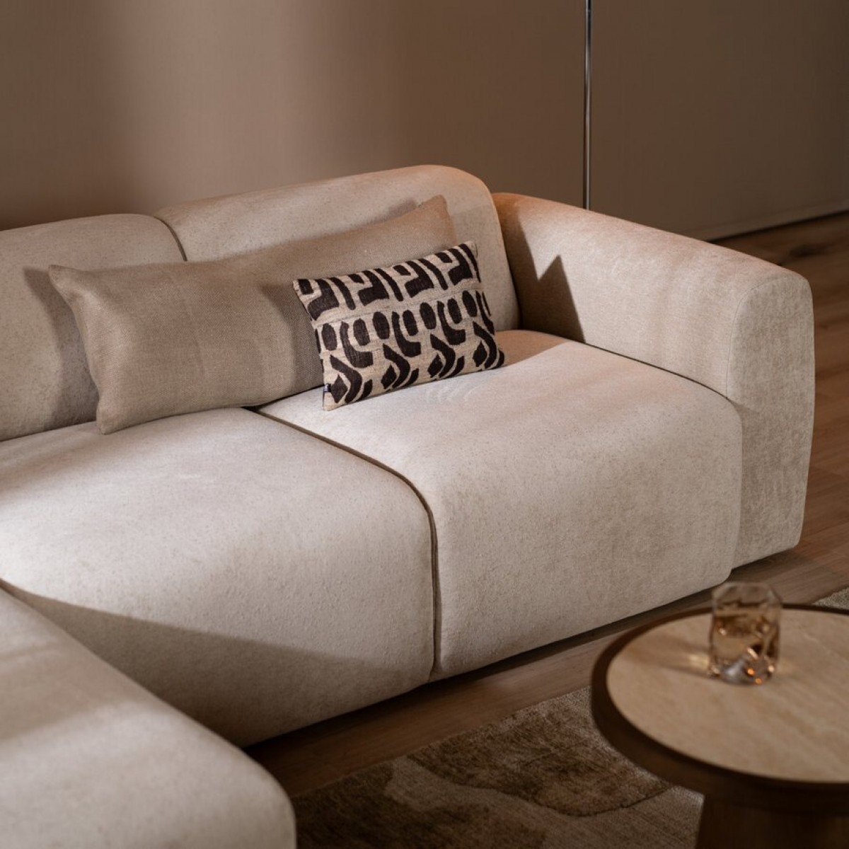 Canapé D'angle Gauche Meline Chenille Beige Canapé D'angle Gauche Meline Chenille Beige