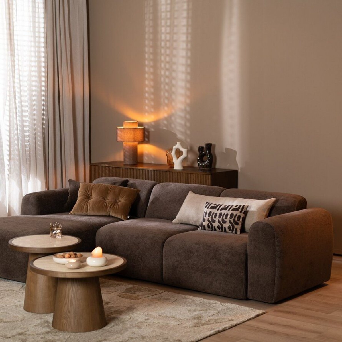 Ecksofa Links Meline Chenille Braun