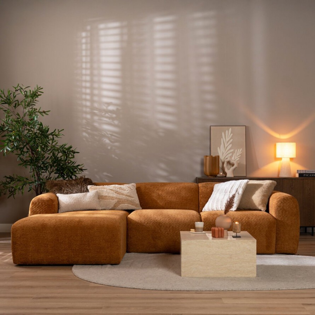 Hoekbank Links Meline Cognac