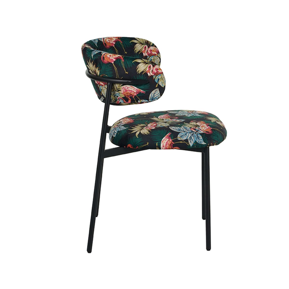 Chaise Restaurant Cafe Bar Et Horeca - Ferry Velours vert chasseur | Imprimé flamant rose