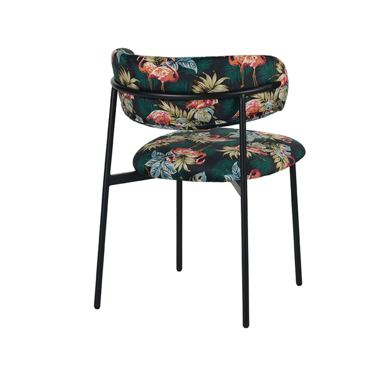 Chaise Restaurant Cafe Bar Et Horeca - Ferry Velours vert chasseur | Imprimé flamant rose