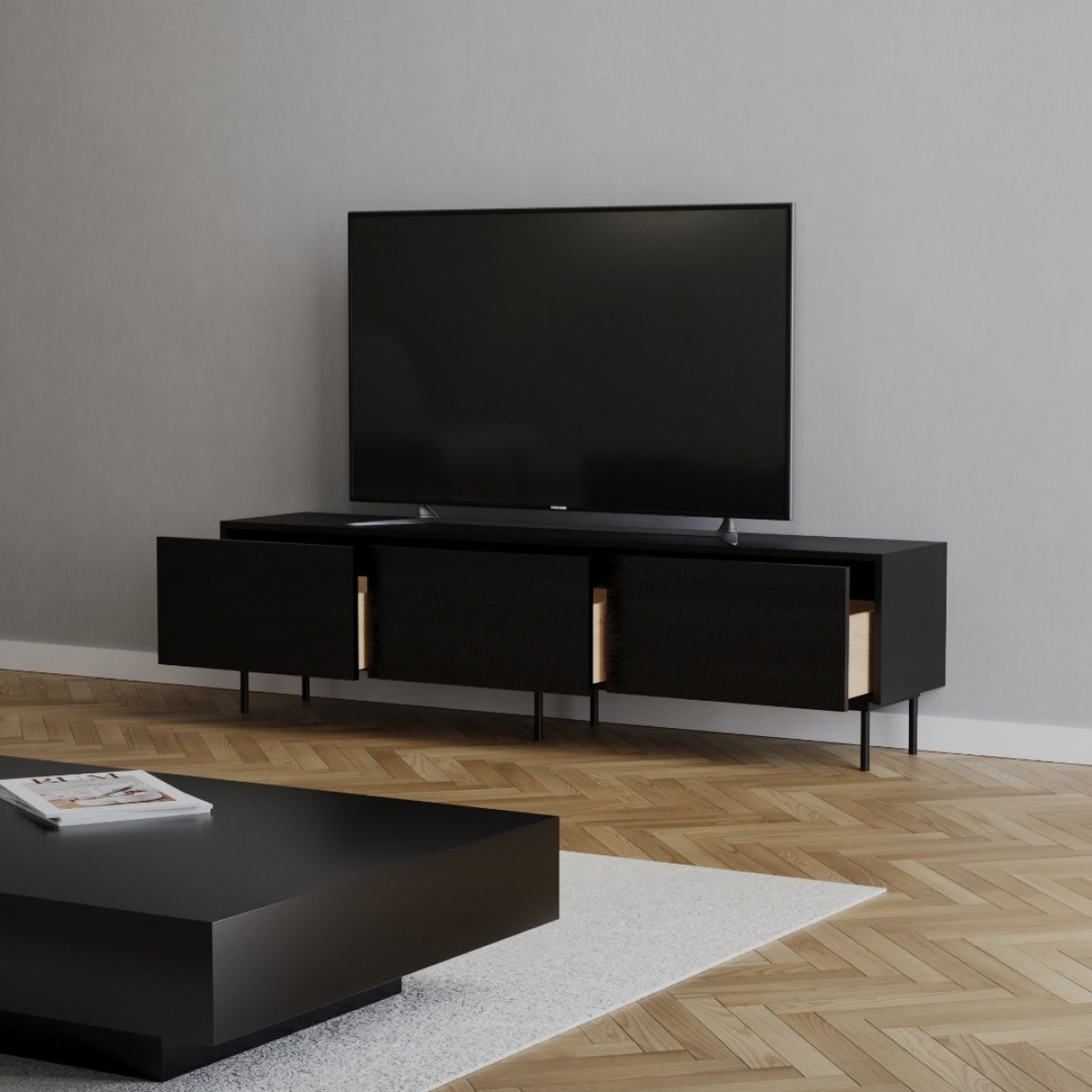 Meuble TV Avento Chêne Noir 150 cm Meuble TV Avento Chêne Noir 150 cm
