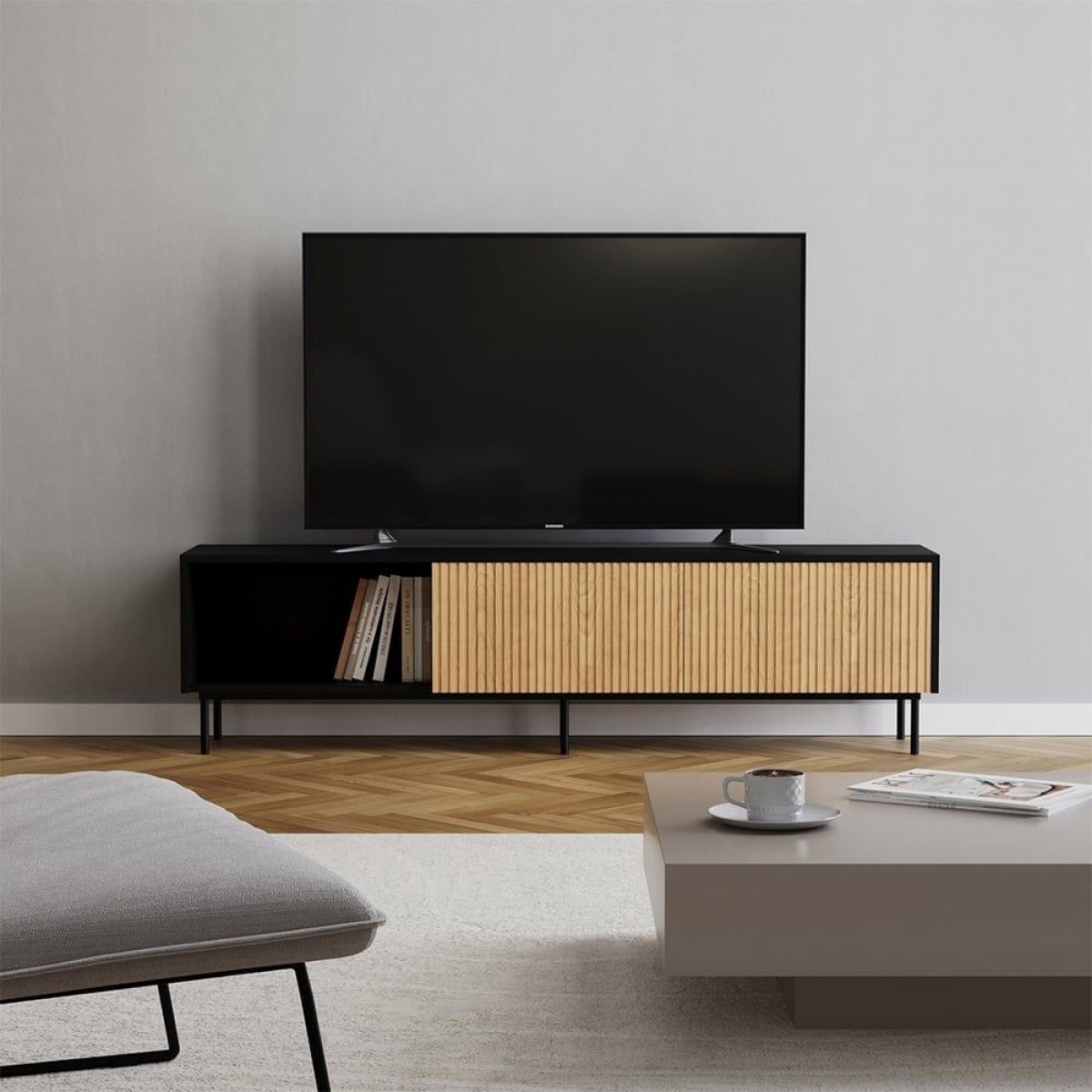 TV-Schrank Linda Eiche schwarz Natur 150 cm TV-Schrank Linda Eiche schwarz Natur 150 cm