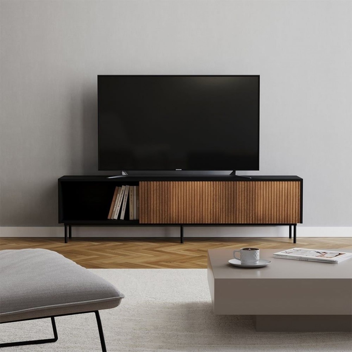TV-Schrank Linda Schwarz / Rustikale Eiche 180 cm TV-Schrank Linda Schwarz / Rustikale Eiche 180 cm